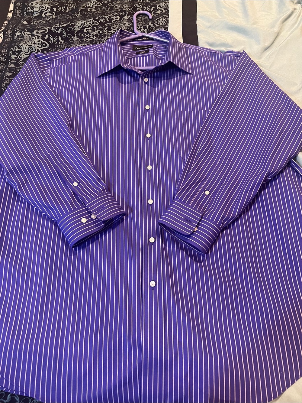 Paul Fredrick Purple and White Striped Button-Down Shirt